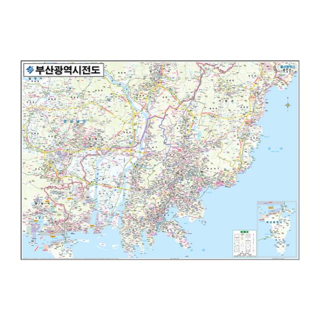 지도닷컴 코팅형 부산광역시 전도 중 150 X 110 Cm + 전국 행정 도로 지도 + 케이스 세트 1세트