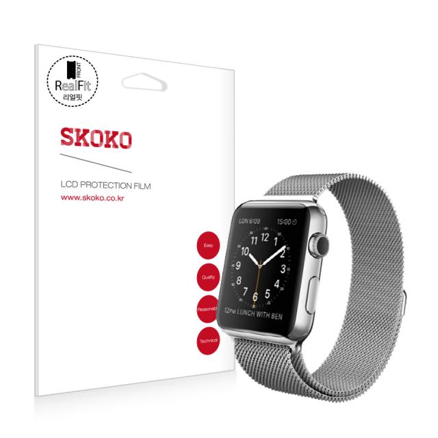 스코코 애플워치2 42mm 풀커버 리얼핏 액정보호필름 2p, 단일색상, 1세트