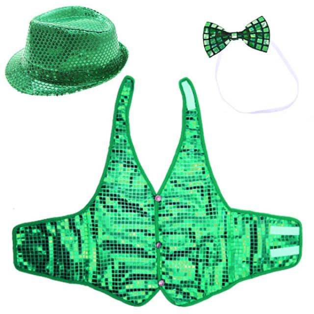 반짝이모자 + 반짝이 조끼 L + 나비 넥타이 세트 그린 1세트