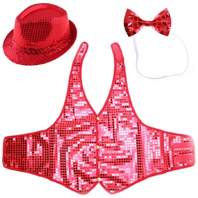 반짝이모자 + 반짝이 조끼 Xl + 나비 넥타이 세트 레드 1세트