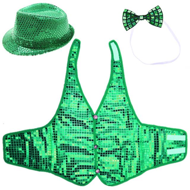 반짝이모자 + 반짝이 조끼 Xl + 나비 넥타이 세트 그린 1세트