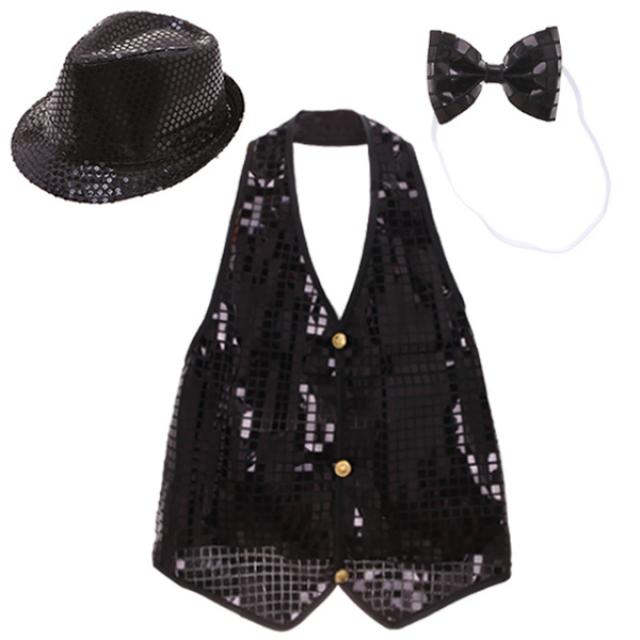 반짝이모자 + 반짝이 조끼 Xl + 나비 넥타이 세트 블랙 1세트
