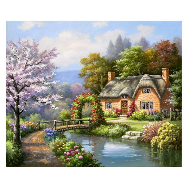 케이엠엘리 보석십자수 3d 산속 오두막집 비즈 Diy 키트 50 X 40 Cm 혼합색상 1개