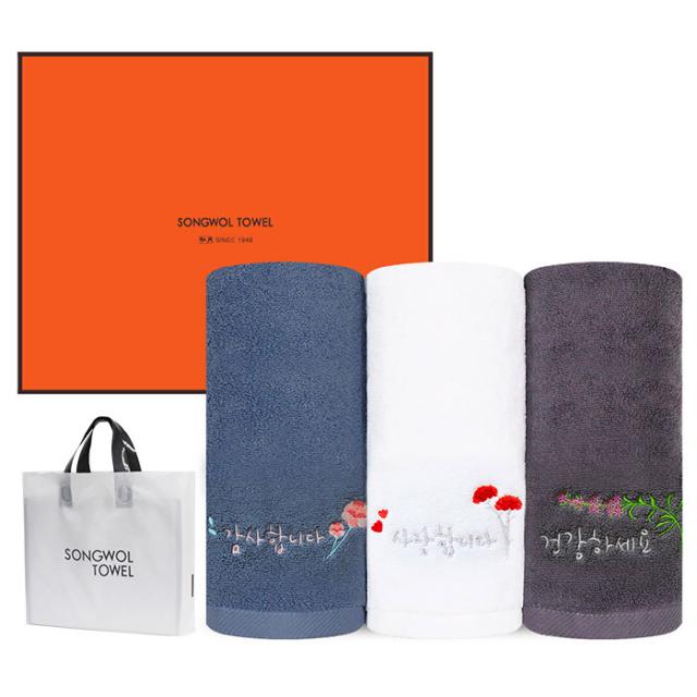 송월타월 가정의 날 항균타올 150g 30수 면사 3종 세트, 딥블루, 화이트, 그레이, 1세트