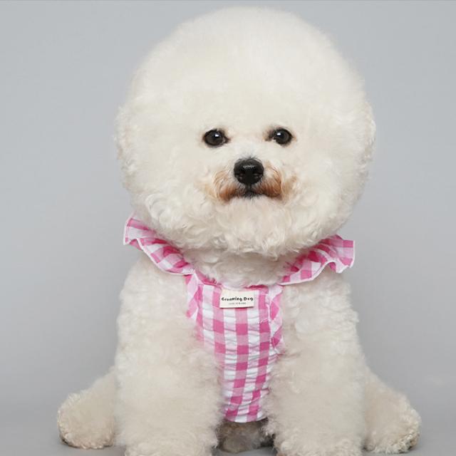 바이담수미 반려견 체크 크롭 나시, 핑크