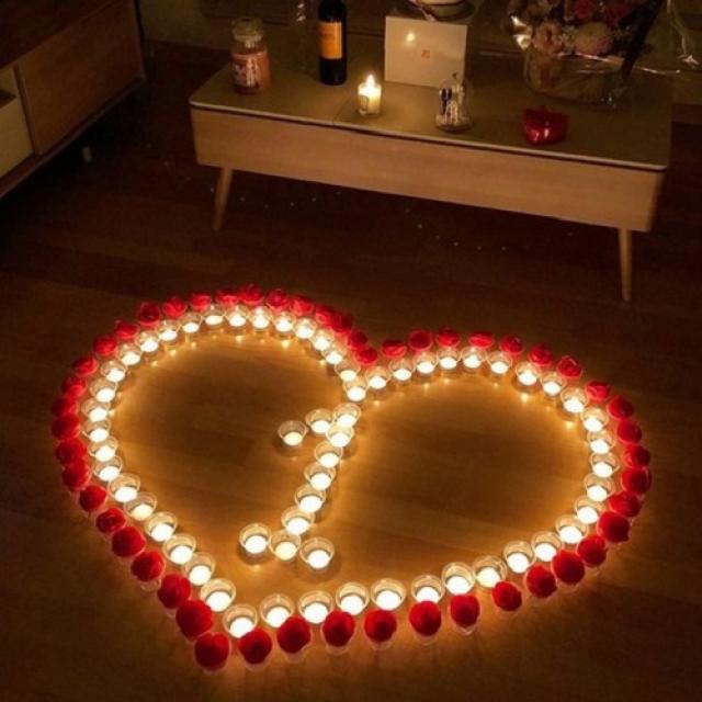 Led 촛불 + 조화 장미꽃 세트 기본세트