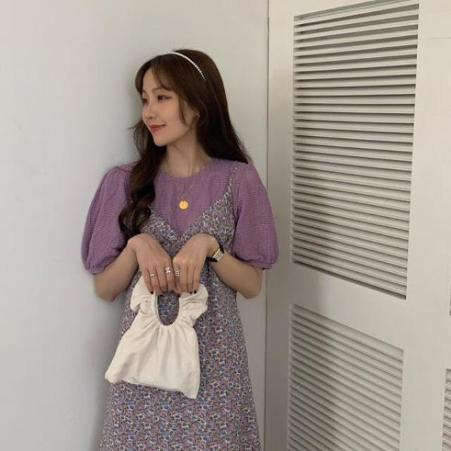 코코블랑 브린 퍼프 블라우스 + 원피스 세트