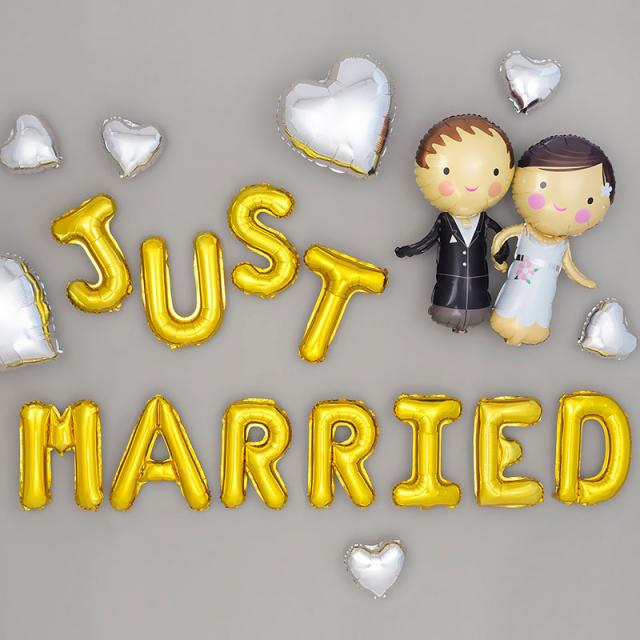 파티팡 신랑신부 Just Married 웨딩 홈파티세트, 골드, 1세트