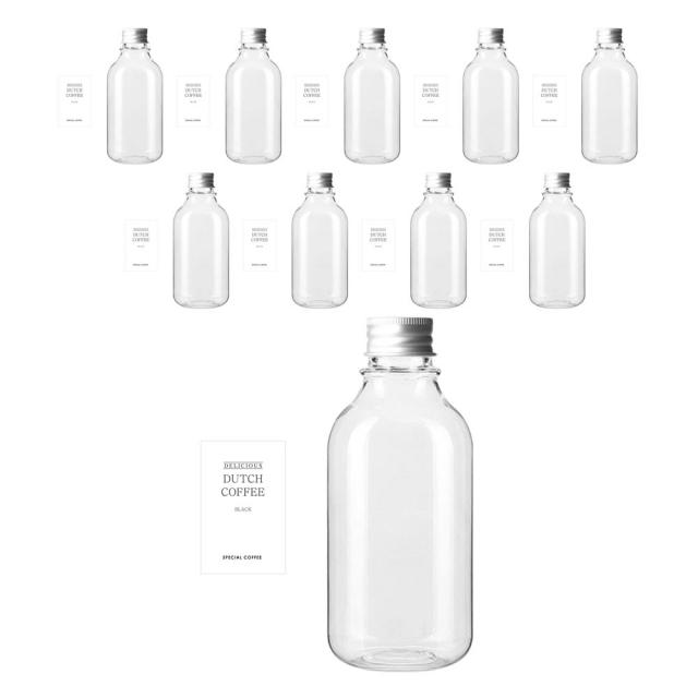 병도매닷컴 ARB300 투명 페트병 300ml + 실버캡 + 병라벨 스티커 N3S, 10세트