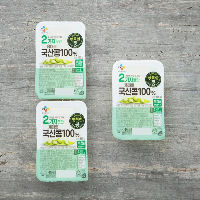 행복한콩 두부 국산콩 100퍼센트 두부 부침용 180g 3개