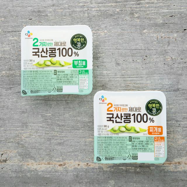 행복한콩 두부 국산콩 100퍼센트 두부 부침용 380g + 찌개용 380g 세트 1세트