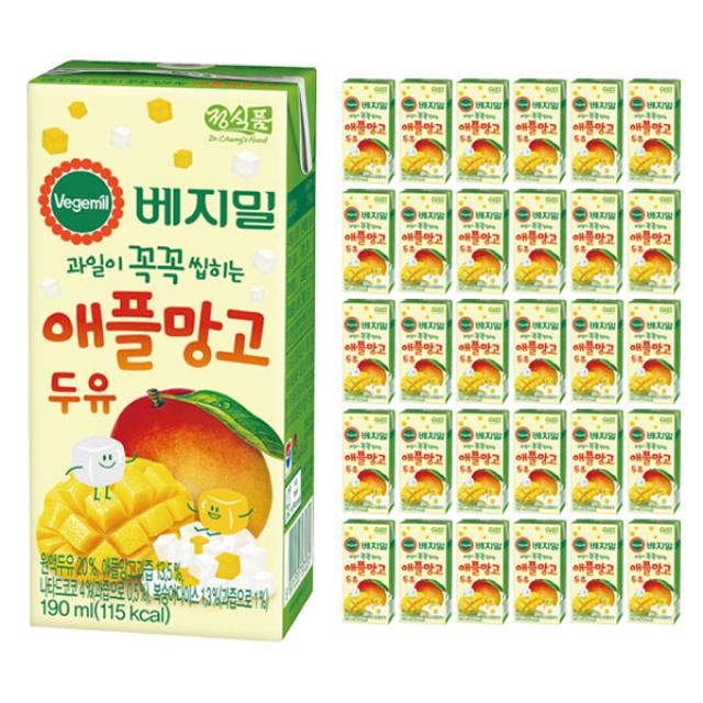 베지밀 과일이 꼭꼭 씹히는 애플망고 두유, 190ml, 64개