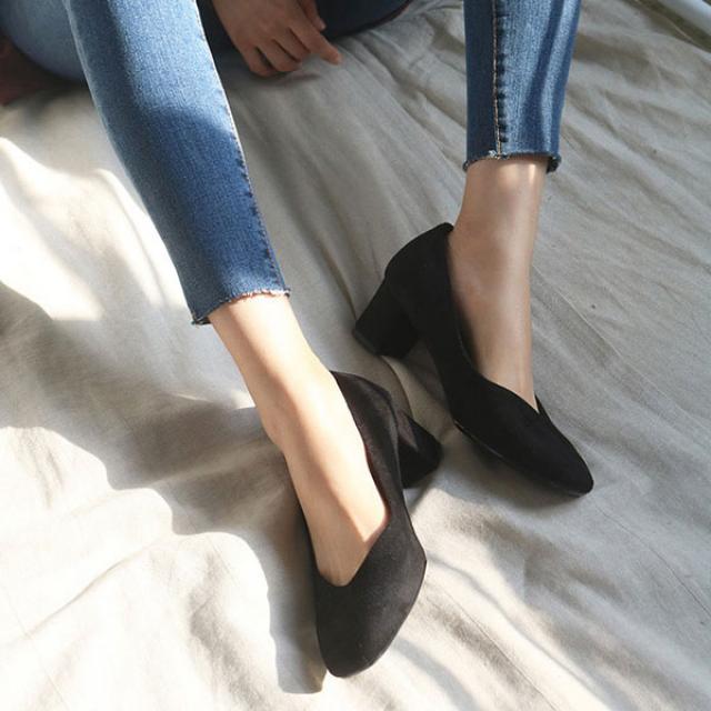 벨라노이 힐링스 발편한 스웨이드 기본 정장 사각코 펌프스 5cm