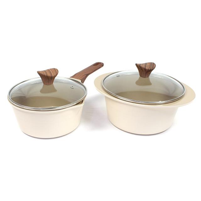 키친아트 세라믹냄비 세트 모던베이지 편수 18cm + 양수 20cm