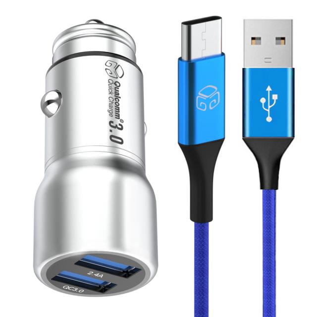 디지지 차량용 USB 듀얼시거잭 + 갤럭시 C타입 컬러 고속 충전 케이블 1.2m, 시거잭(DGG-601), 케이블(DG-MC20), 시거잭(메탈실버), 케이블(아쿠아블루)