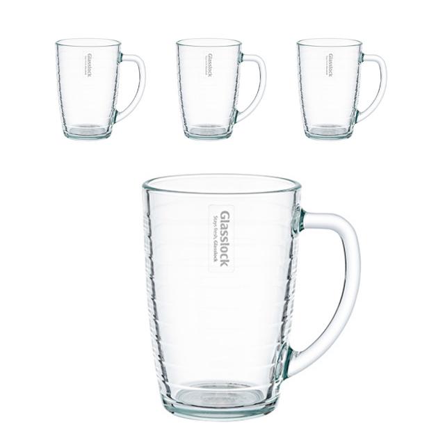 글라스락 내열 강화유리 스트라이프 머그컵 460ml, 투명, 4개