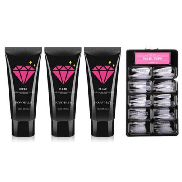 고고블랑 네일연장 폴리젤 45ml 세트, 폴리젤 클리어핑크 + 화이트 2p + 연장팁 스틸레토 100p + 구성품 3종, 1세트