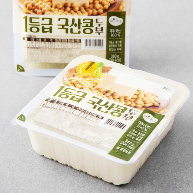 맑은물에 1등급 국산콩 두부, 380g, 2개