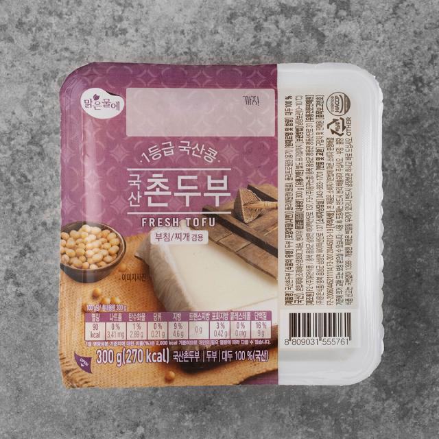 맑은물에 1등급 국산콩 촌두부, 300g, 1개