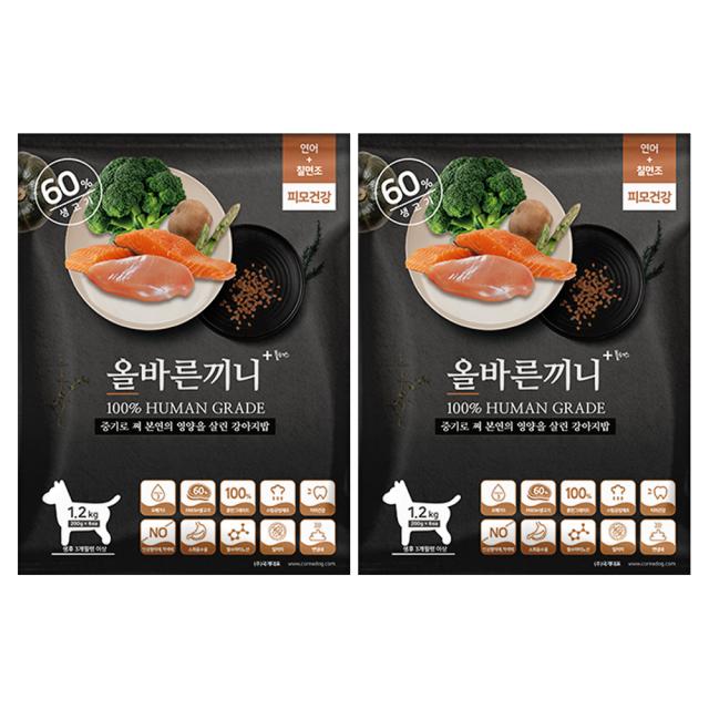 국개대표 3개월 이상 전연령용 올바른끼니 연어 칠면조 강아지 소프트사료, 1.2kg, 2개, 연어