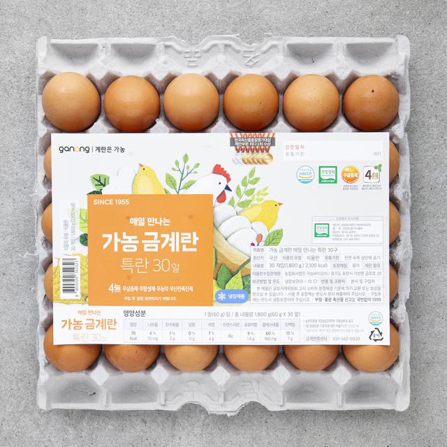 [로켓프레시] 가농 무항생제 인증 금계란 매일 만나는 특란 30구, 1개, 1800g