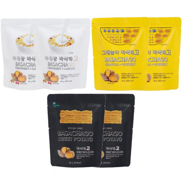 바삭한 녀석들 바삭하고 40g x 2p + 우유랑 40g x 2p + 그래놀라 40g x 2p 세트, 1세트