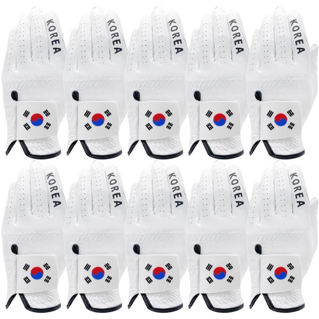 국가대표 남성용 태극기 세탁가능 터치가능 골프장갑 왼손착용 10p, 화이트