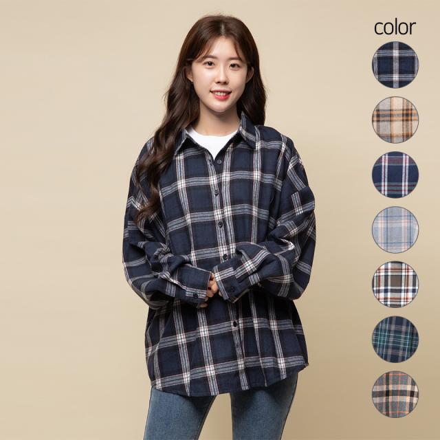캐럿 여성 루즈핏 체크 플란넬 셔츠