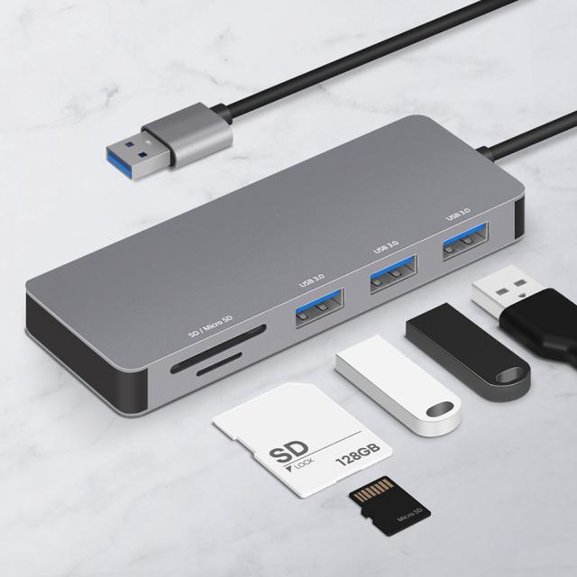 홈플래닛 USB-A 커넥터 5포트 멀티 허브 (USB3.0 3개 + SD + mSD) 120cm 케이블, (3USB SD mSD)