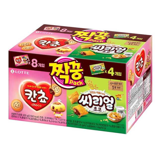 롯데제과 칸쵸 + 씨리얼 짝꿍팩 세트, 칸쵸 54g x 8p + 씨리얼 42g x 4p, 1세트