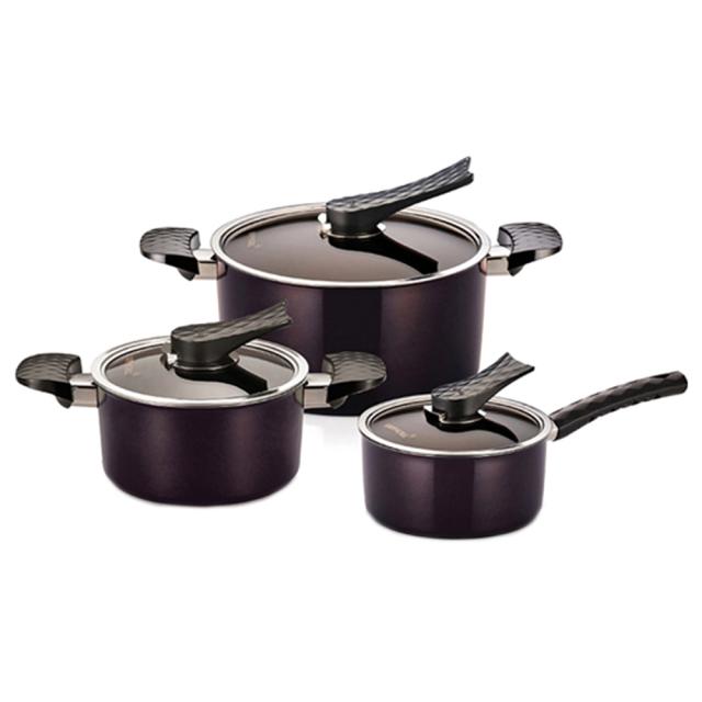 해피콜 다이아몬드 포셀 3p 냄비 세트, 혼합 색상, 편수냄비 18cm + 양수냄비 20cm + 곰솥냄비 24cm