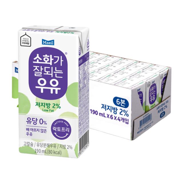 매일유업 소화가 잘되는 우유 저지방, 190ml, 24개