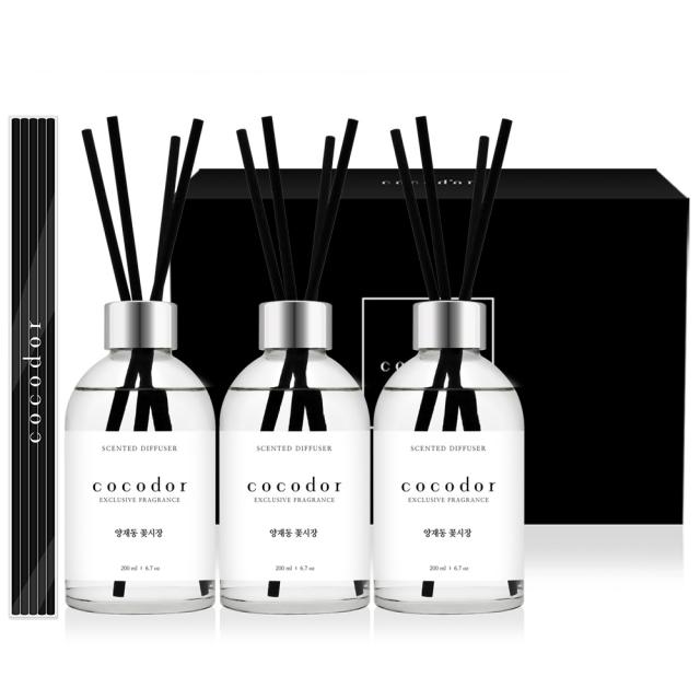 코코도르 퍼퓸 디퓨저 200ml x 3개 + 리드스틱 20개입 세트, 양재동 꽃시장