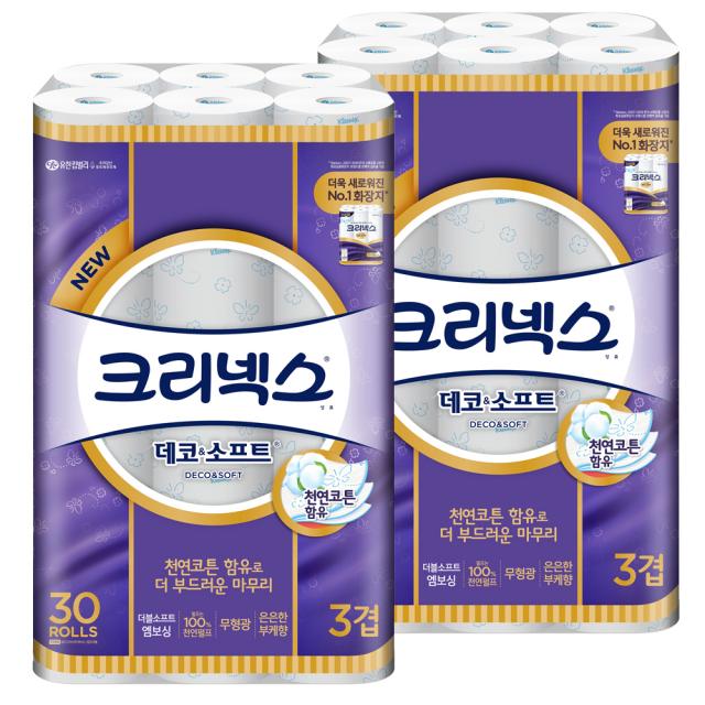 크리넥스 3겹 데코 And 소프트 화장지 27m 30개입 2개