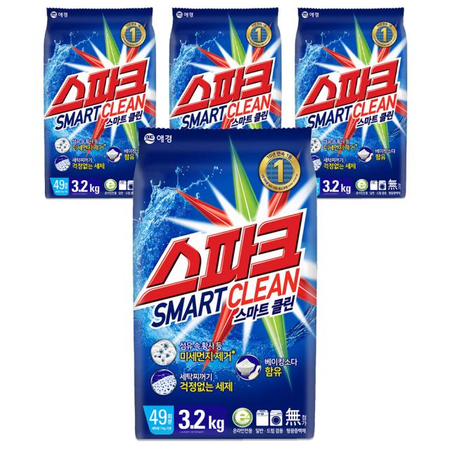 스파크 스마트클린 분말세제 리필, 3.2kg, 4개