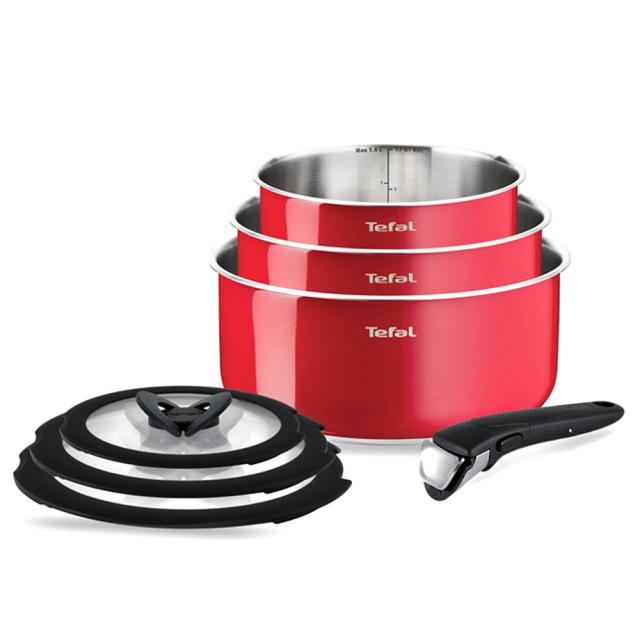 테팔 매직핸즈 인튜이션 인덕션 냄비 7p 세트, 레드(유광), 냄비 16cm + 18cm + 20cm + 유리뚜껑 16cm + 18cm + 20cm + 분리형 손잡이