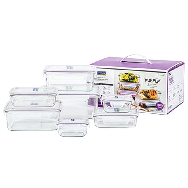 글라스락 직사각 7조 밀폐용기 선물세트 1세트 직사각 150ml 2p + 직사각 400ml 2p + 직사각 1100ml 2p + 직사각 1900ml 1p