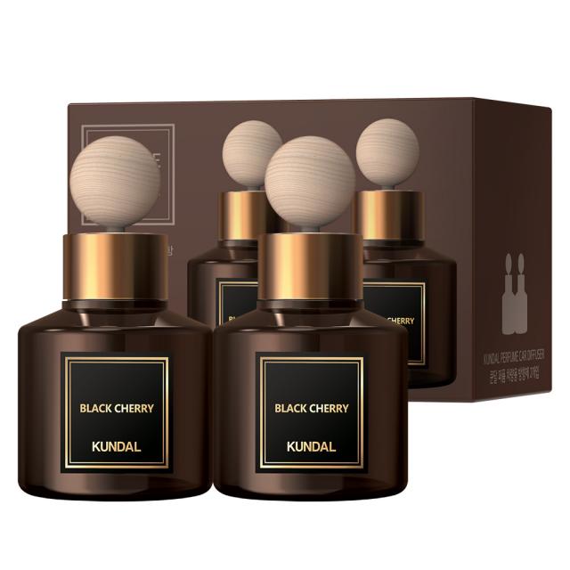 쿤달 퍼퓸 차량용 디퓨저 75ml 2개 + 우드볼스틱 2개 세트 블랙체리향