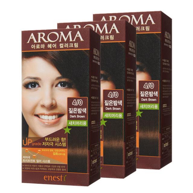 에네스티 아로마 염모제 새치머리용, 4/0 짙은밤색, 3개입