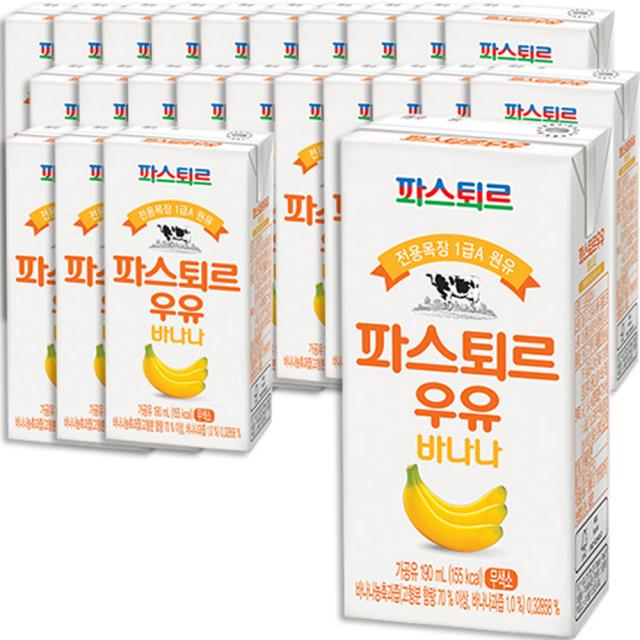 파스퇴르 전용목장 1급A 원유 바나나우유, 190ml, 24개입