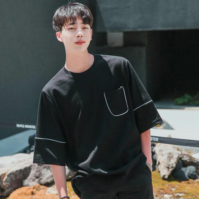 제이에이치스타일 남녀공용 삥줄 포켓 루즈핏 반팔 티셔츠