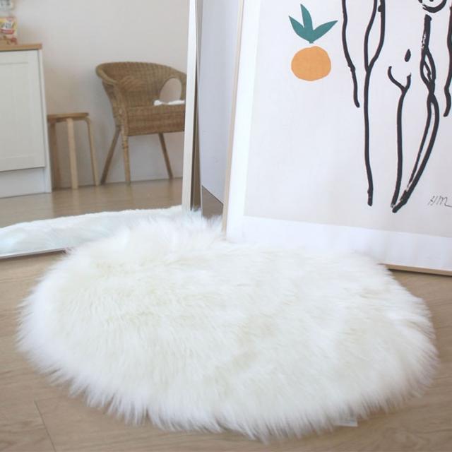 북유럽 에코 페이크 양털 양모 러그 화이트