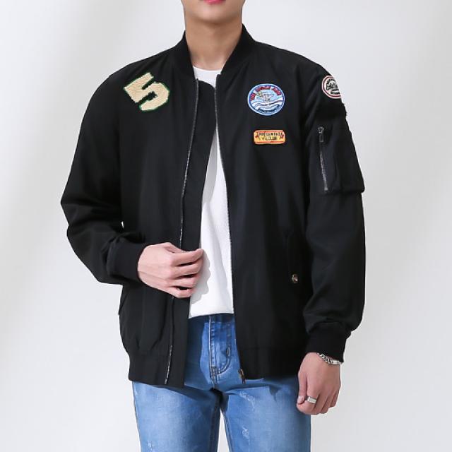 단군 남성용 와펜포인트 바람막이 항공점퍼, 블랙