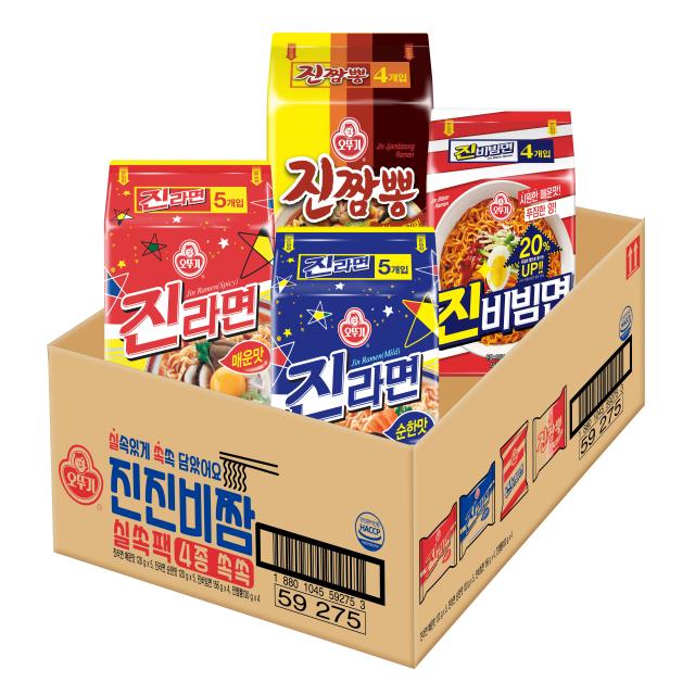 오뚜기 진진비짬 실쏙팩 진라면 매운맛 5개 + 진라면 순한맛 5개 + 진비빔면 4개 + 진짬뽕 4개 라면 세트 18개