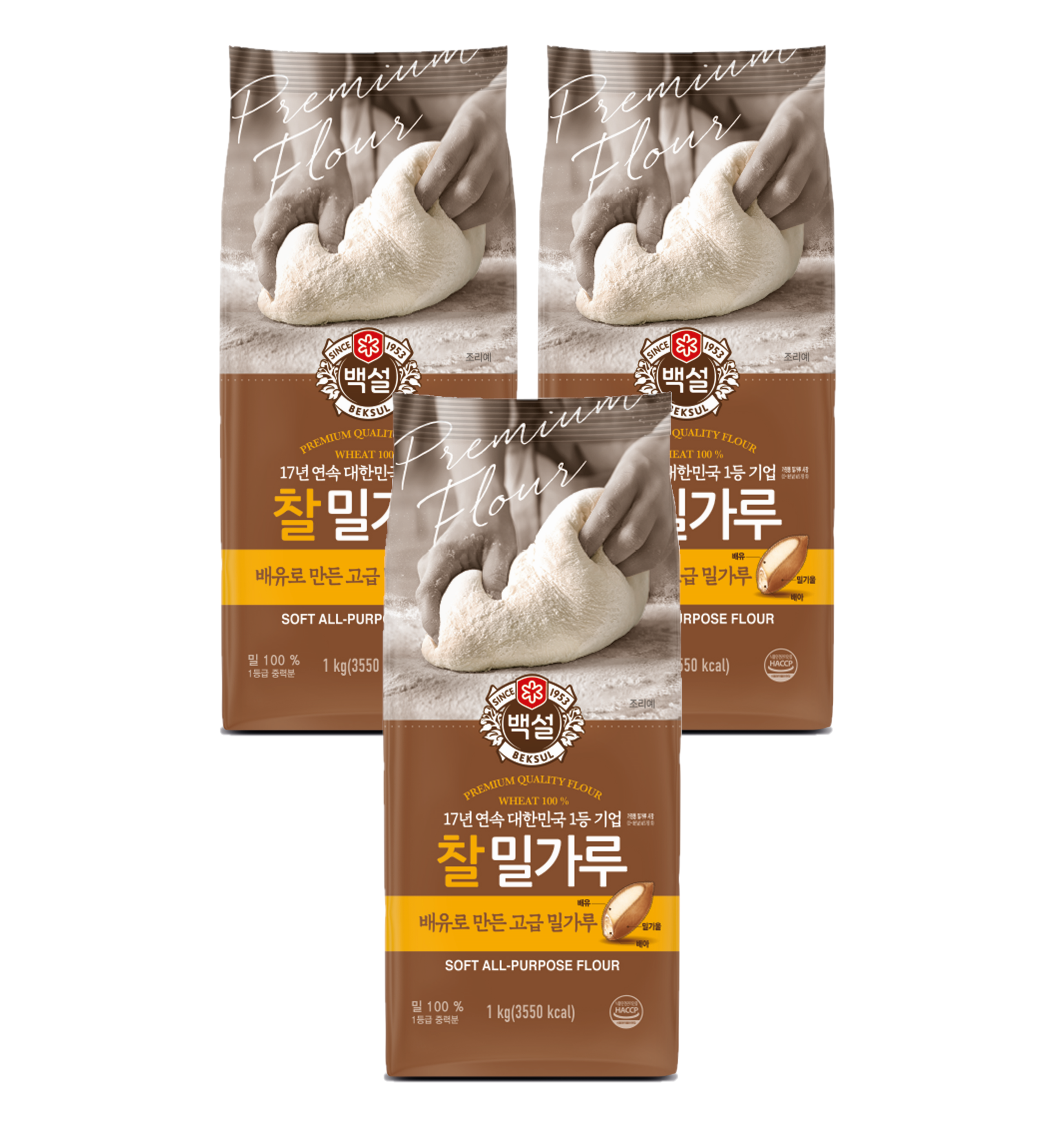 백설 찰밀가루, 1kg, 3개