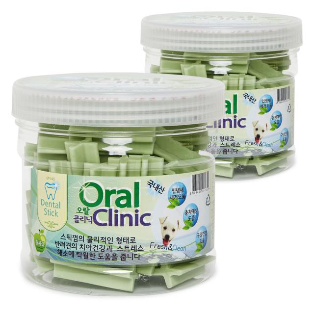 오랄클리닉 반려동물 치석제거용 덴탈껌 300g, 청사과, 2개