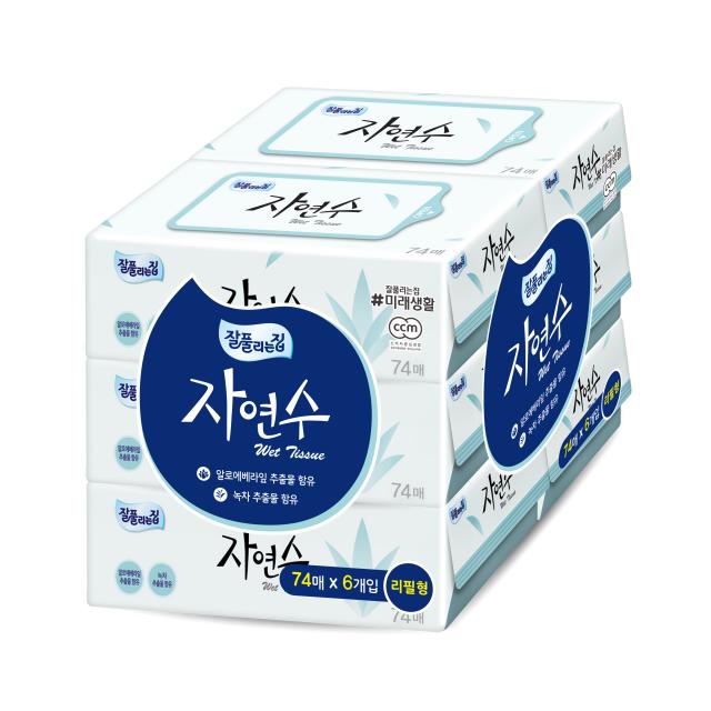 잘풀리는집 자연수 물티슈, 74매, 6개