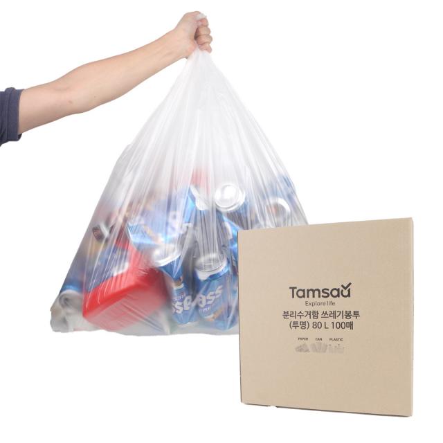 탐사 분리수거 쓰레기용 비닐봉투 투명 80l 100매