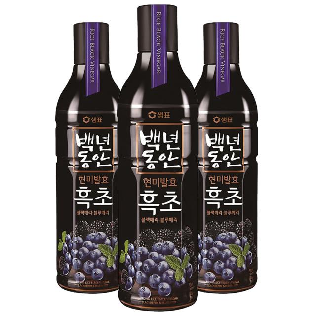 샘표 백년동안 현미발효 흑초 블랙블루베리, 900ml, 3개