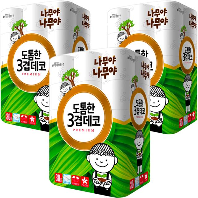 나무야나무야 도톰한 3겹 데코 롤화장지 30m 30롤 3팩
